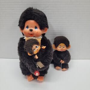 House of Lloyd Vtg Plush Stuffed Monkey Holding Baby & Hugging Plastic Face Set